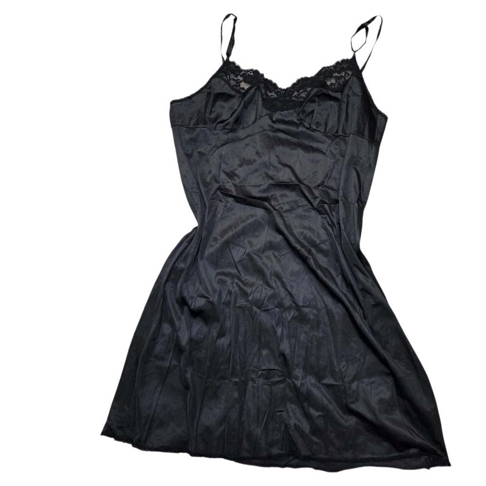 Vtg Vassarette Womens Black Satin‎ Slip Dress Size 44 XL-1X